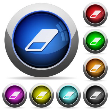 Yuvarlak silgi simgeler çelik çerçeve ile parlak düğmeler