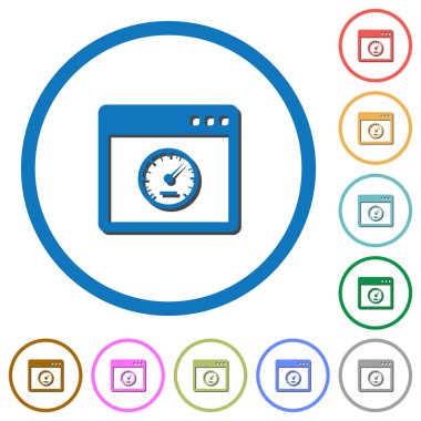 Uygulama hız düz renk vektör simgeleri gölgelerde ile özetliyor beyaz arka plan üzerinde yuvarlak