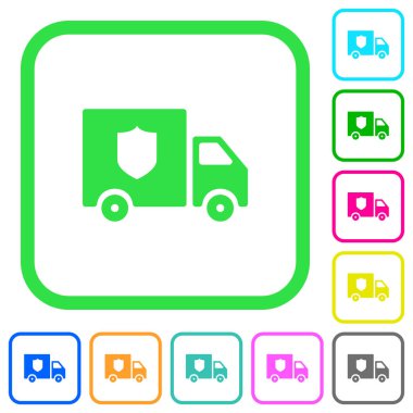 Para kurtarıcı kamyon beyaz arka plan üzerinde eğri sınırları içinde canlı renkli düz simgeler