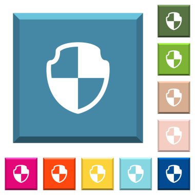 Kalkan beyaz simgeleri çeşitli moda renklerde ucu keskin kare düğmeleri