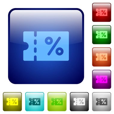 Yuvarlatılmış kare renk parlak düğme kümesi kupon simgeleri