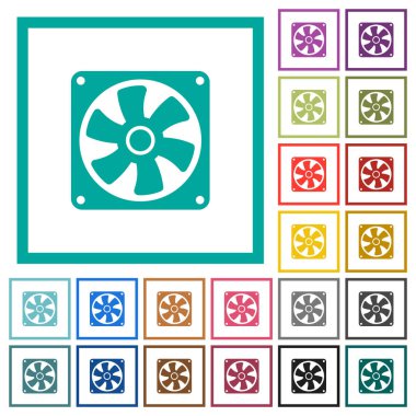 Bilgisayar fan düz renk simgeleri beyaz arka plan üzerinde çeyreği çerçeveli