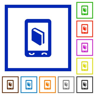 Kare kare beyaz arka plan üzerinde mobil sözlük düz renk simgeleri