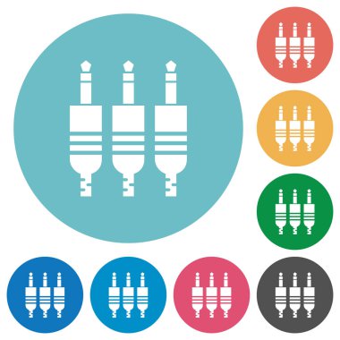 Analog jack konektörleri düz beyaz simgeleri yuvarlak renkli arka planlar