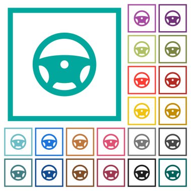 Direksiyon düz renk simgeleri beyaz arka plan üzerinde çeyreği çerçeveli