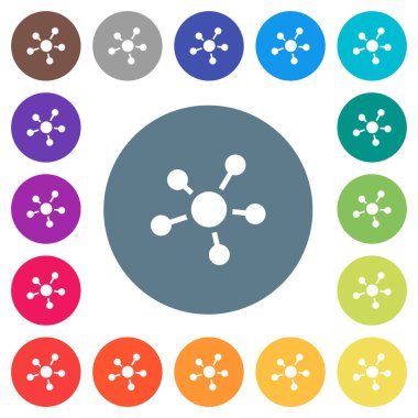 Ağ bağlantıları düz beyaz simgeleri yuvarlak renkli arka planlar üzerinde. 17 arka plan renk değişimleri dahil.