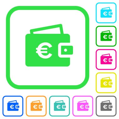 Euro cüzdan canlı renkli düz simgeler beyaz arka plan üzerinde eğri sınırları içinde