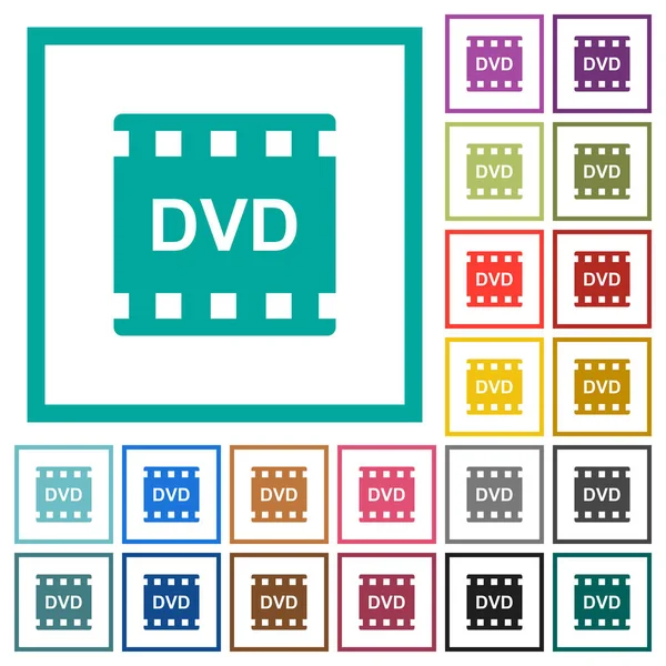 Dvd Film Format Platt Färgikoner Med Kvadrant Ramar Vit Bakgrund — Stock vektor