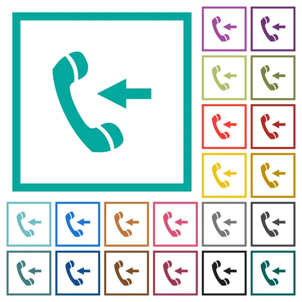 Bejövő Telefonhívás Lapos Színes Ikonok Val Íves Keretek Fehér Háttér — Stock Vector