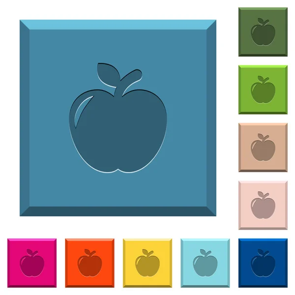 Apple Χαραγμένο Εικόνες Κομμένες Τετράγωνα Κουμπιά Διάφορα Μοντέρνα Χρώματα — Διανυσματικό Αρχείο