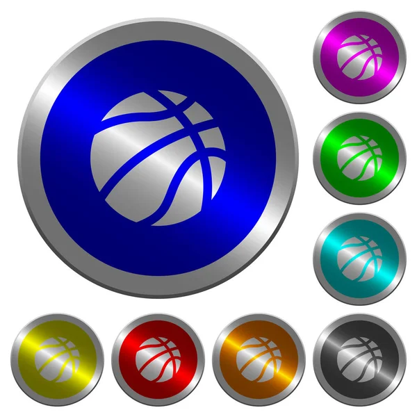 バスケット ボールのアイコン丸い鋼光のコインのような色のボタン — ストックベクタ
