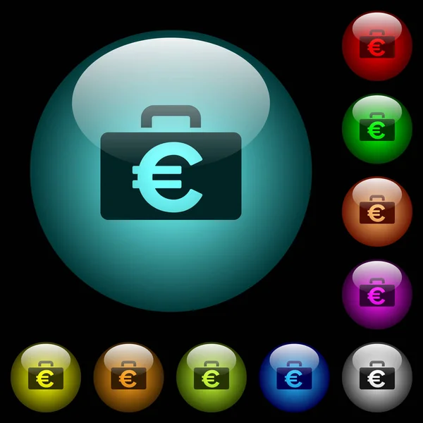 Icônes Sac Euro Couleur Lumineux Boutons Sphériques Verre Sur Fond — Image vectorielle