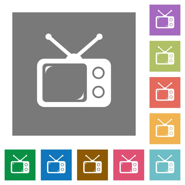 Vintage Retro Televisión Iconos Planos Sobre Fondos Cuadrados Color Simple — Vector de stock