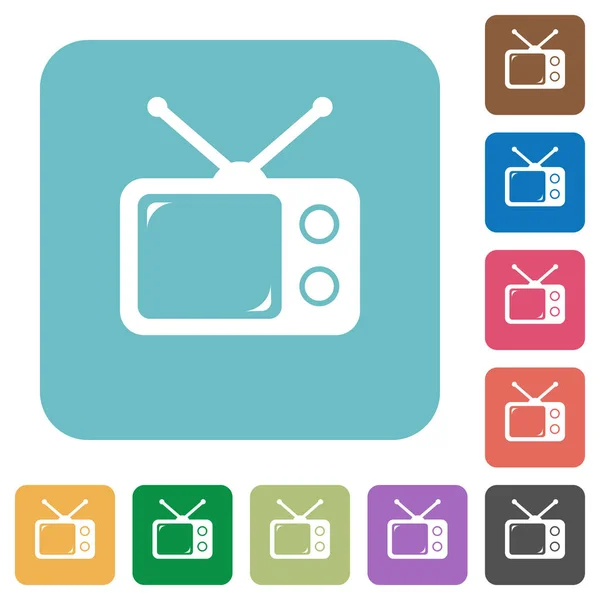 Vintage Retro Televisión Blanco Iconos Planos Color Redondeado Fondos Cuadrados — Vector de stock