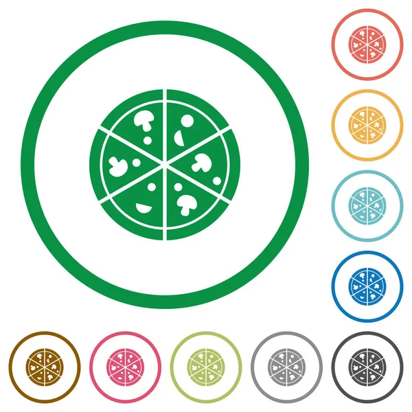 Pizza Icone Colori Piatti Contorni Rotondi Sfondo Bianco — Vettoriale Stock