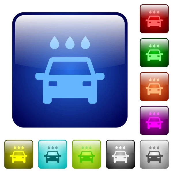 Myjnia Samochodowa Ikony Zaokrąglony Kwadrat Kolor Błyszczący Przycisk Ustaw — Wektor stockowy
