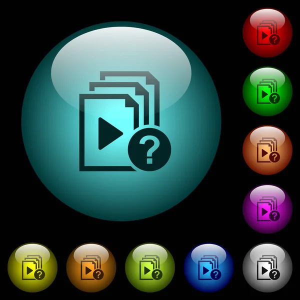 Iconos Lista Reproducción Desconocidos Colores Iluminados Botones Vidrio Esférico Sobre — Archivo Imágenes Vectoriales