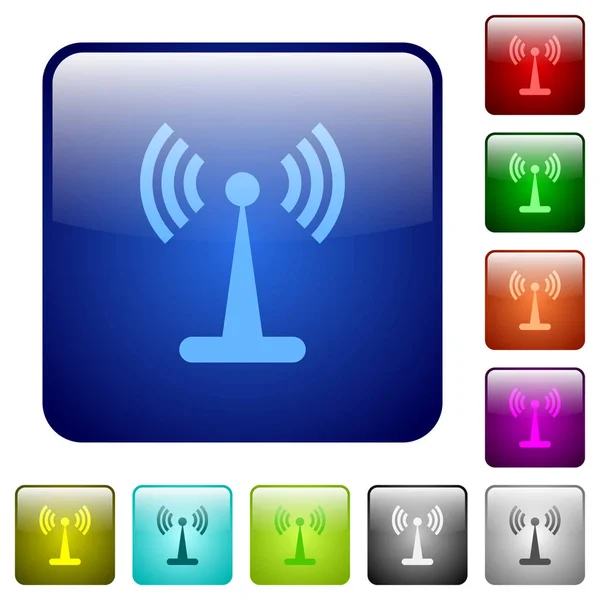 Wlan Iconos Red Color Cuadrado Redondeado Brillante Conjunto Botones — Vector de stock