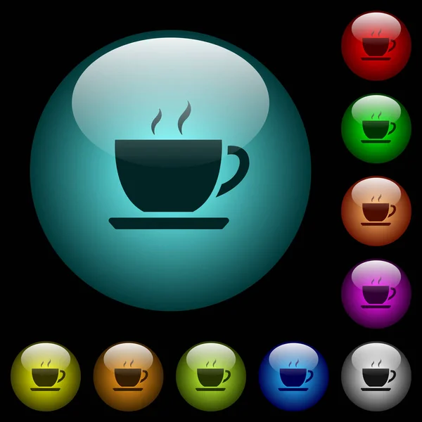 Taza Iconos Café Color Iluminado Botones Vidrio Esférico Sobre Fondo — Archivo Imágenes Vectoriales