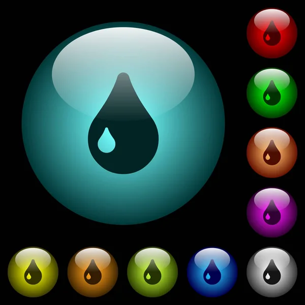 Drop Symbole Farbig Beleuchteten Kugelförmigen Glasknöpfen Auf Schwarzem Hintergrund Kann — Stockvektor