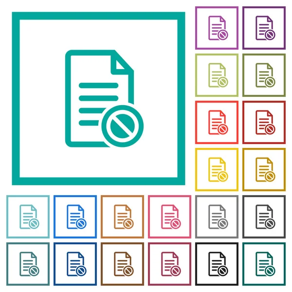 Document Désactivé Icônes Plates Couleur Avec Cadres Quadrants Sur Fond — Image vectorielle