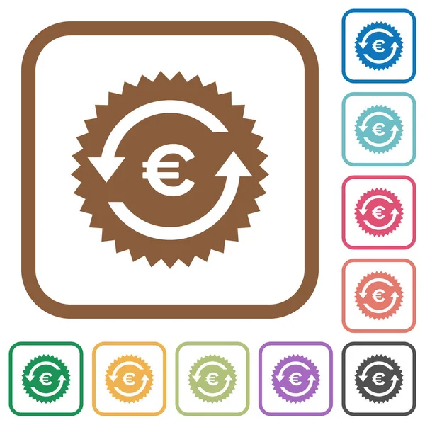 Euro Pagar Garantía Pegatina Iconos Simples Color Redondeado Marcos Cuadrados — Vector de stock