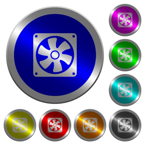 Ikony Wentylator Komputera Okrągłych Przycisków Kolor Światła Podobne Monet Stali — Wektor stockowy
