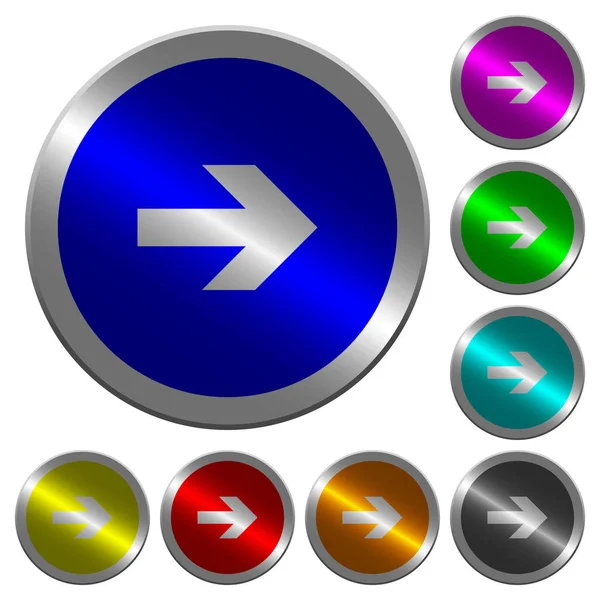 Šipka Vpravo Ikony Tlačítkách Kulatý Svítící Mince Jako Barva Ocelová — Stockový vektor