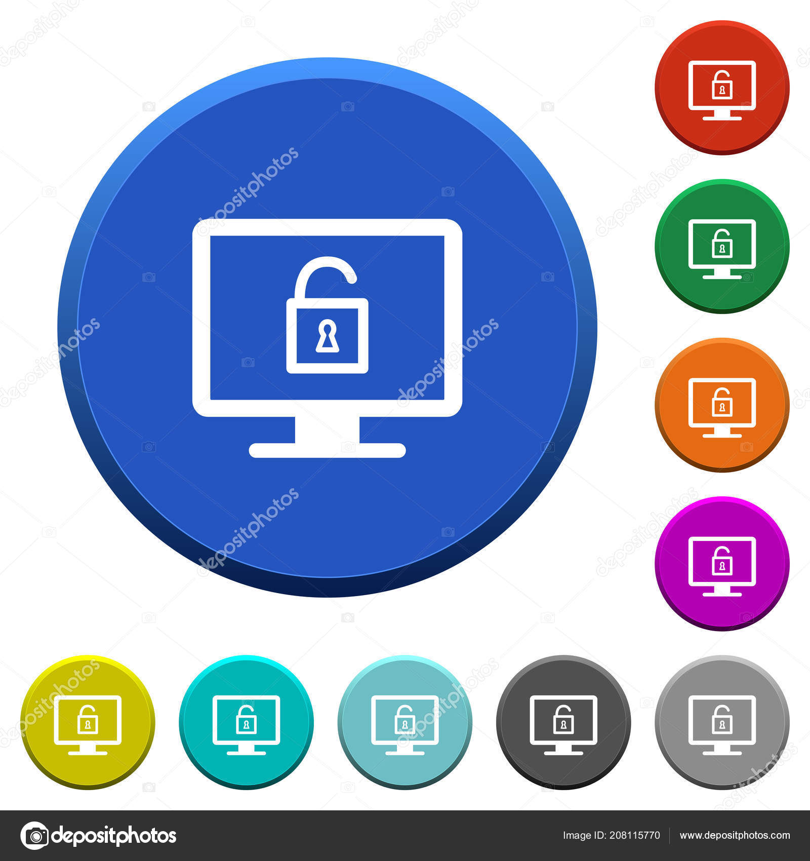 Unlock Screen Color Beveled Buttons Smooth Surfaces Flat White Icons