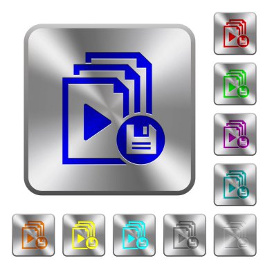 Çalma listesini simgeler Yuvarlatılmış kare parlak çelik düğmeler üzerinde kazınmış.