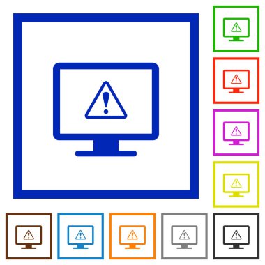 Kare kare beyaz arka plan üzerinde düz renk simgeleri uyarı görüntülemek