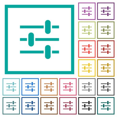 Ayarlama düz renk simgeleri beyaz arka plan üzerinde çeyreği çerçeveli