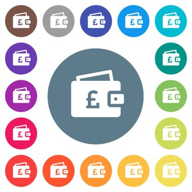 Yuvarlak renkli arka planlar Lirası cüzdan düz beyaz simgeleri. 17 arka plan renk değişimleri dahil.
