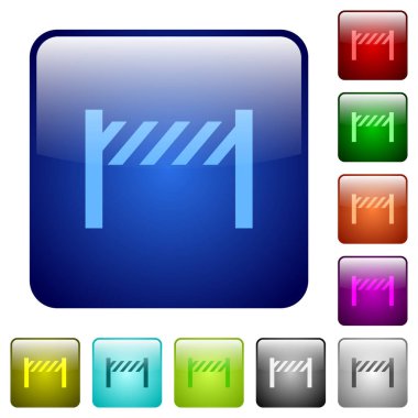 Yuvarlatılmış kare renkli parlak düğme içinde yol kapanması çit Icons set