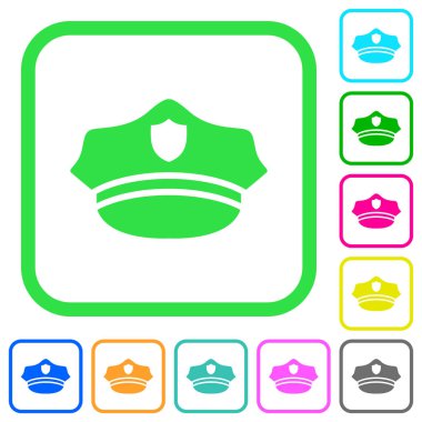 Polis canlı renkli düz simgeler beyaz arka plan üzerinde eğri sınırları içinde şapka