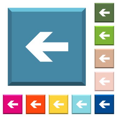 Sol ok beyaz simgeleri çeşitli moda renklerde ucu keskin kare düğmeleri