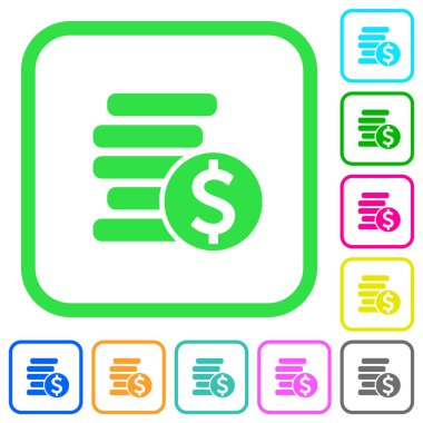 Doları eğri sınırları beyaz arka plan üzerinde canlı renkli düz simgeler paralar