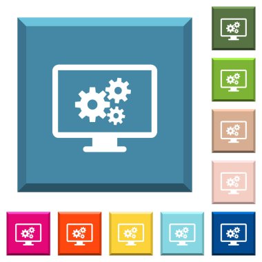 Ekran ayarlarını simgeleri çeşitli moda renklerde ucu keskin kare düğmeleri beyaz