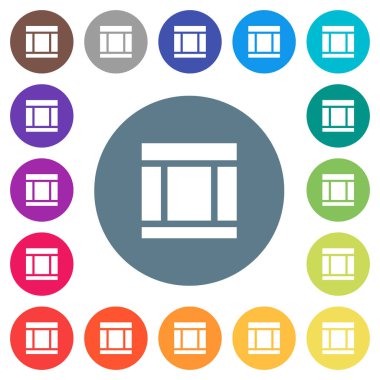 Üç sütunlu web düzeni düz beyaz simgeleri yuvarlak renkli arka planlar. 17 arka plan renk değişimleri dahil.