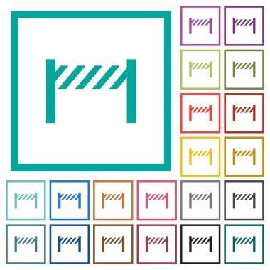 Yol kapanması çit düz renk simgeleri beyaz arka plan üzerinde çeyreği çerçevelerle