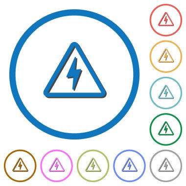Yuvarlak tehlike elektrik tehlikesi düz renk vektör simgeler gölgelerde ile özetliyor beyaz arka plan üzerinde