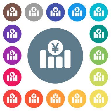 Yen mali grafik düz beyaz simgeleri yuvarlak renkli arka planlar. 17 arka plan renk değişimleri dahil.