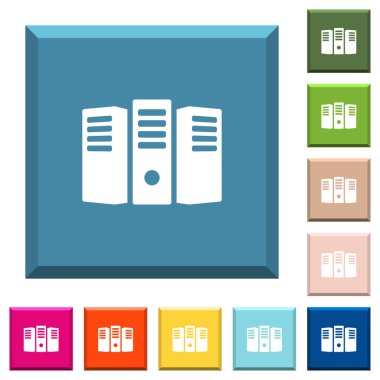 Modaya uygun çeşitli renklerde ucu keskin kare düğmeleri beyaz simgeleri barındıran sunucu