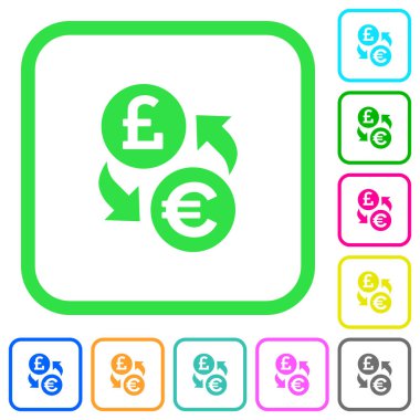 Pound Euro para değişimi canlı renkli düz simgeler beyaz arka plan üzerinde eğri sınırları içinde