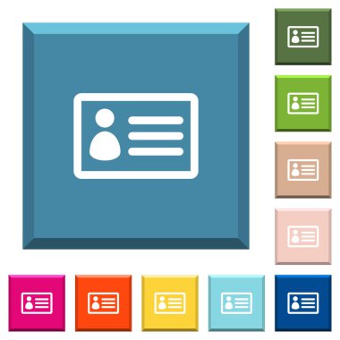 Kimlik kartı beyaz simgeleri çeşitli moda renklerde ucu keskin kare düğmeleri