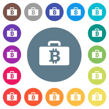 Bitcoin çanta düz beyaz simgeleri yuvarlak renkli arka planlar. 17 arka plan renk değişimleri dahil.