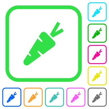 Beyaz arka plan üzerinde eğri sınırları havuç canlı renkli düz simgeler