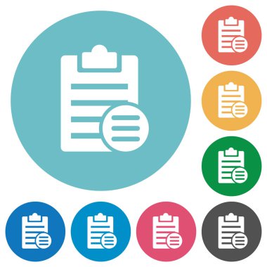 Seçenekleri düz beyaz simgeler yuvarlak renkli arka planlar üzerinde Not