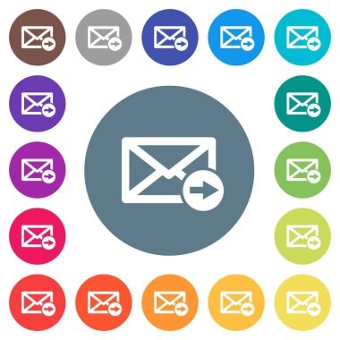 Yuvarlak renkli arka planlar üzerinde düz beyaz simgeler iletme posta. 17 arka plan renk değişimleri dahil.