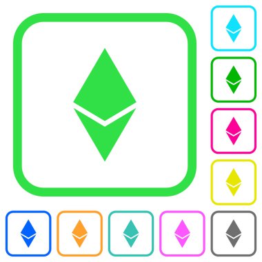 Ethereum dijital cryptocurrency canlı renkli düz simgeler beyaz arka plan üzerinde eğri sınırları içinde